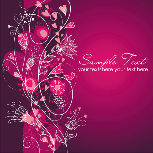 Hand drawn Purple Floral Backgrounds vector 03