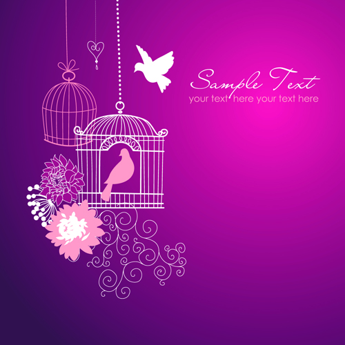 Hand drawn Purple Floral Backgrounds vector 04
