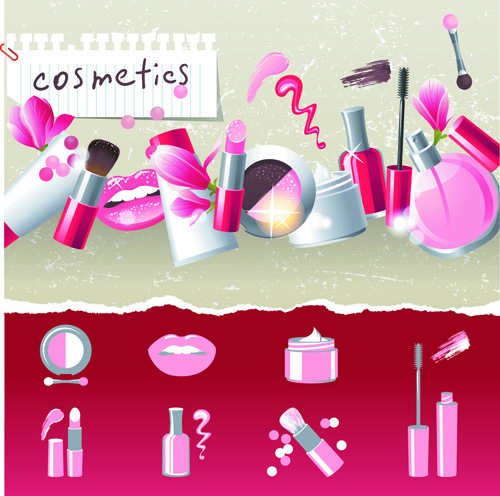 Cosmetics and Make Up elements vector 03