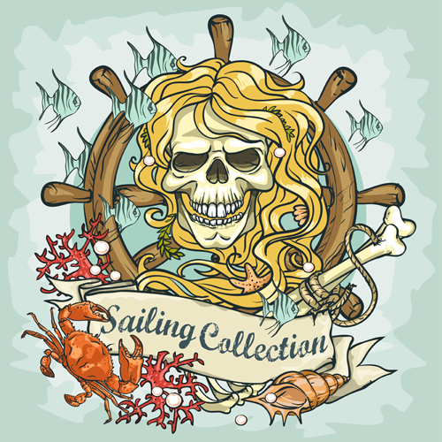 Old retro sailing labels vectors material 01
