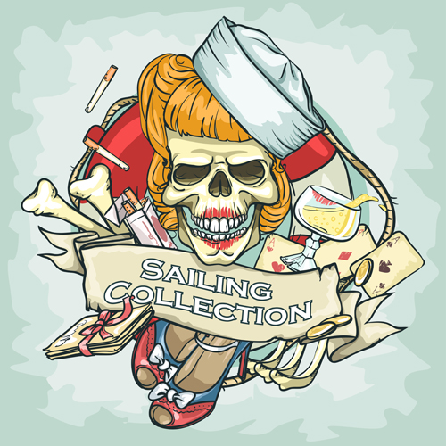 Old retro sailing labels vectors material 02