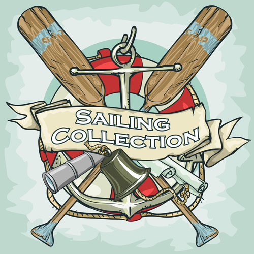 Old retro sailing labels vectors material 07