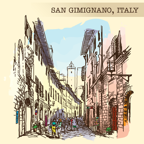 San gimignano italy town background vector 01