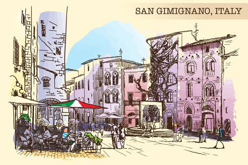 San gimignano italy town background vector 02