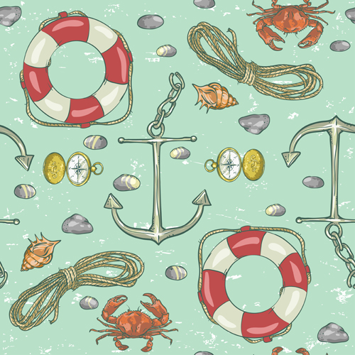 Sea with nautical vector seamless pattern 01