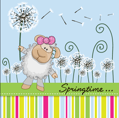 Spring lovely animal cartoon vector 04