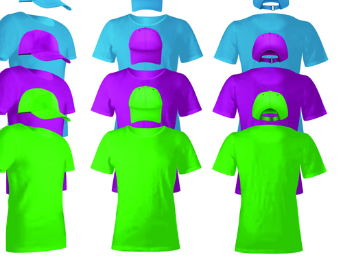 Colorful T shirts and caps uniform vector template 01
