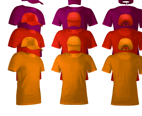 Colorful T shirts and caps uniform vector template 02