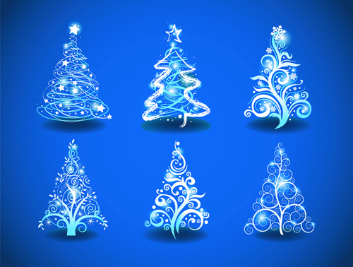 Blue Light Christmas Trees design vector 01