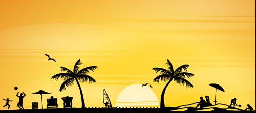 Vector beach sunbeds silhouette material 03