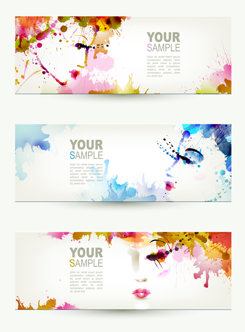 Watercolor floral girls banner vector 02