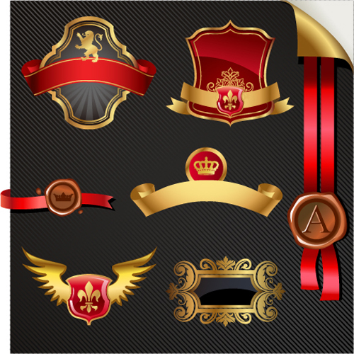 luxurious royal label golden vector material 05