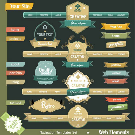 superior Navigation and Buttons web design elements vector 01