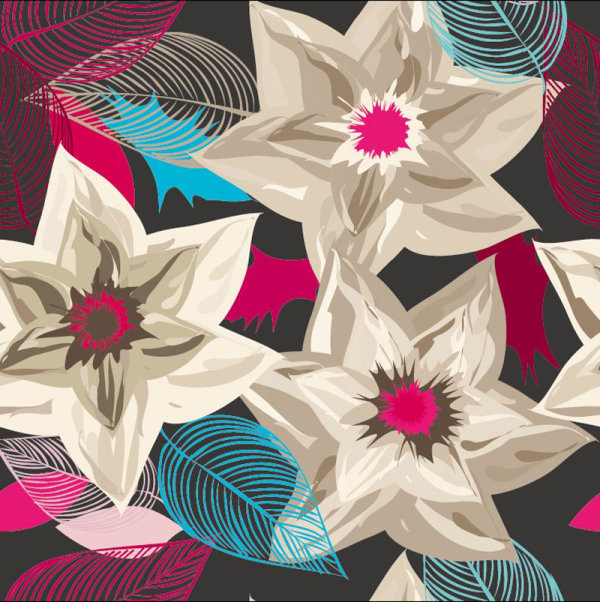 Set of Drawing Seamless Flower Pattern vector 01