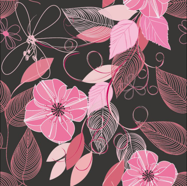Set of Drawing Seamless Flower Pattern vector 02