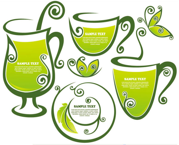 tea Elements Silhouettes vector 02