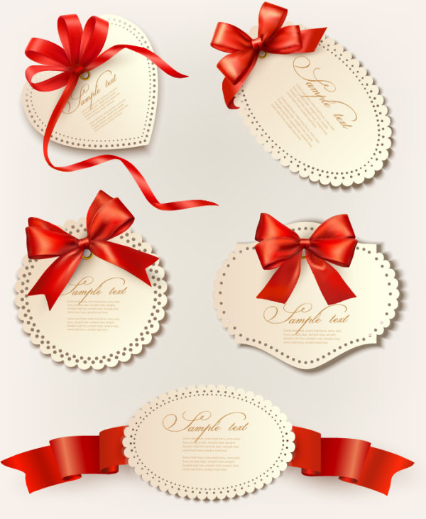 Vivid Bow with Ribbons labels vector 04
