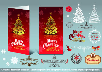 2014 christmas decoration calligraphic with typographic vector 05