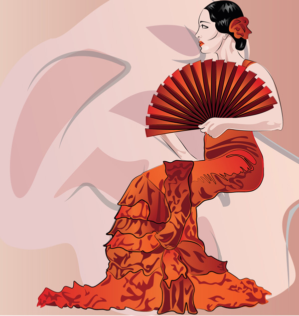 Hand fan woman Vector