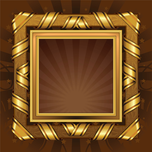 Set of Antique Gold Photo Frame elements vector 01