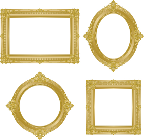 Set of Antique Gold Photo Frame elements vector 02