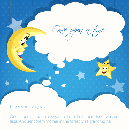 Cartoon cute stars and moon background vector