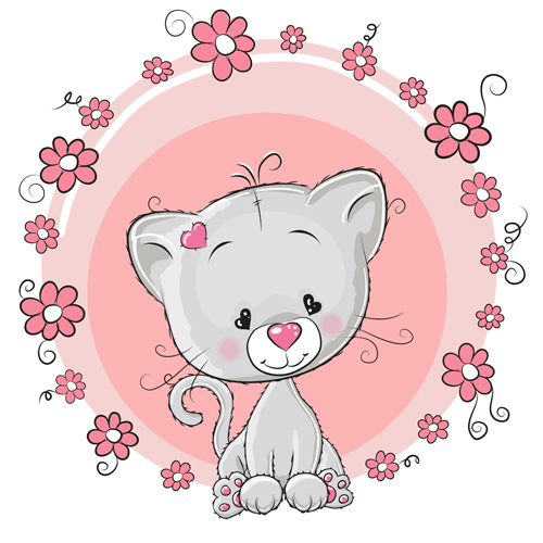 Cute cat with love elements vectors 04