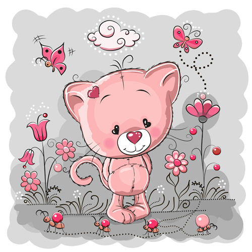 Cute cat with love elements vectors 05