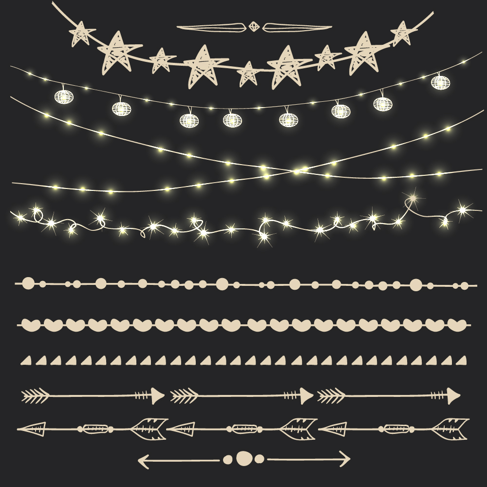 Cute lights borders vector set 02