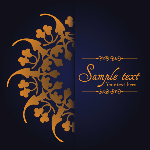 Dark blue ornate background with golden decorative vector 08
