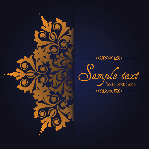 Dark blue ornate background with golden decorative vector 09