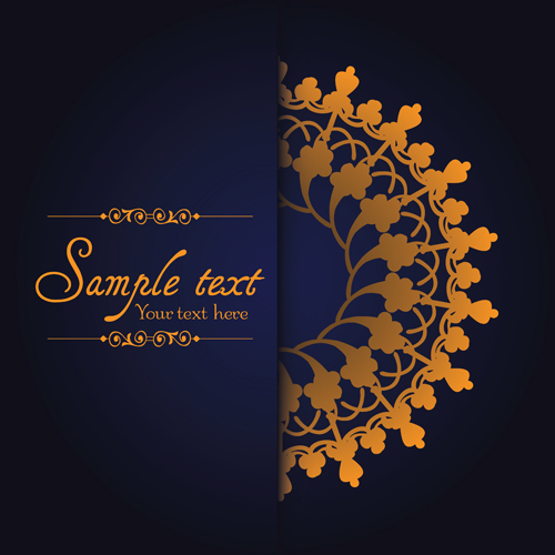 Dark blue ornate background with golden decorative vector 10