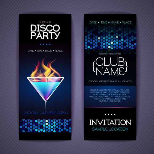 Disco party Invitation cards creative vector 02