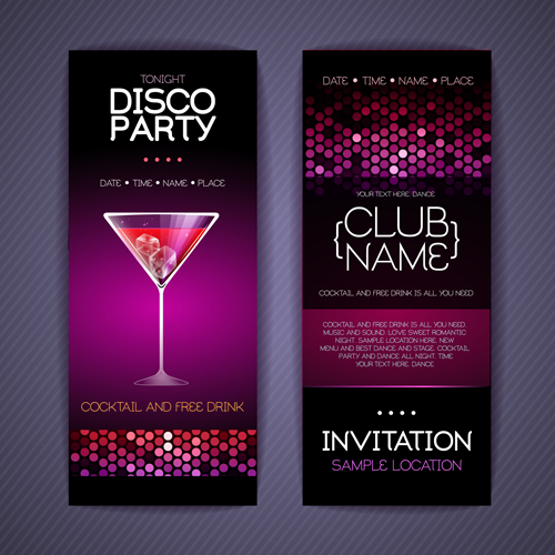 Disco party Invitation cards creative vector 03