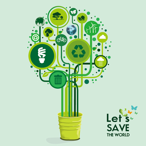 Ecology with world infographic vector material 02
