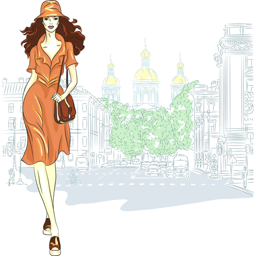 ashion girl with urban life vector 02 Fashion girl with urban life vector 02