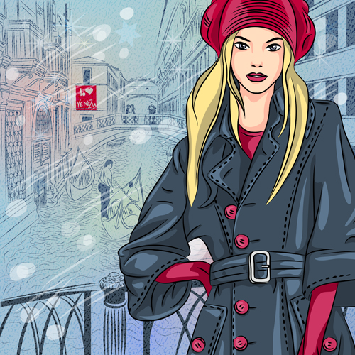 ashion girl with urban life vector 05 Fashion girl with urban life vector 05