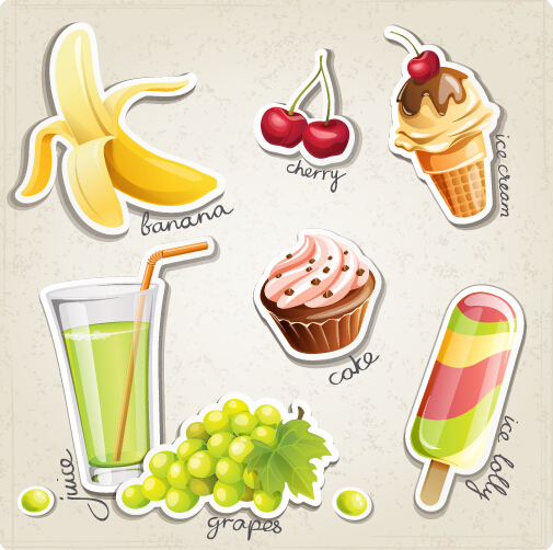 sh fruit and ice cream vector set 03 Fresh fruit and ice cream vector set 03