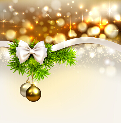 Golden christmas ball and ribbon bow vector