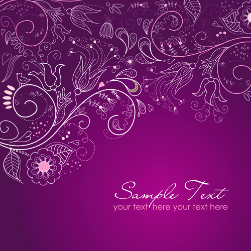 Hand drawn Purple Floral Backgrounds vector 01