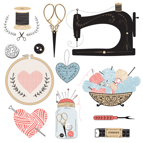 Hand sewing design elements vector material 01