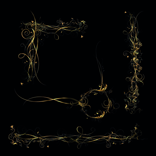Metallic floral golden ornament vector 01