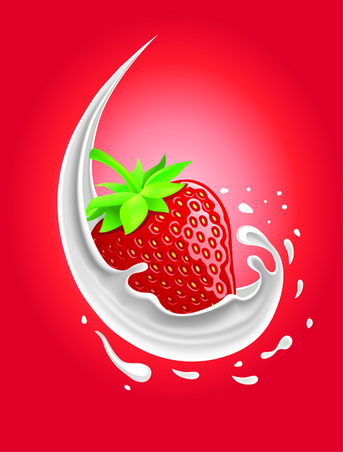 Milk with fruit vector background 01