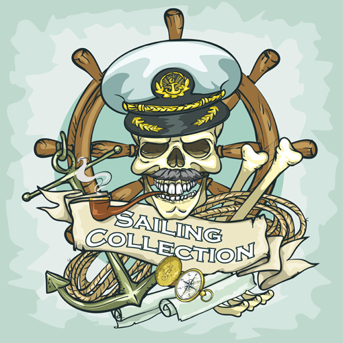 Old retro sailing labels vectors material 03