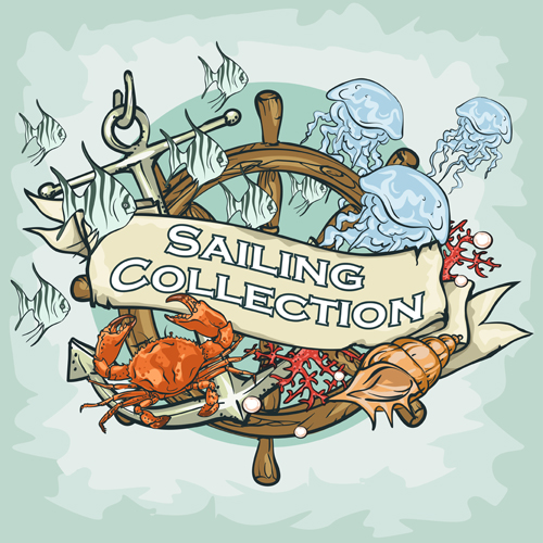 Old retro sailing labels vectors material 04