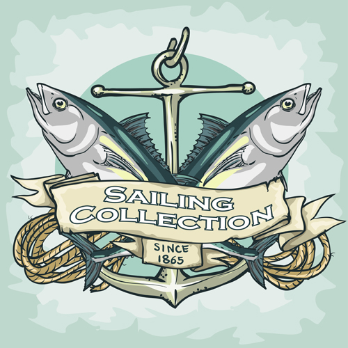 Old retro sailing labels vectors material 05