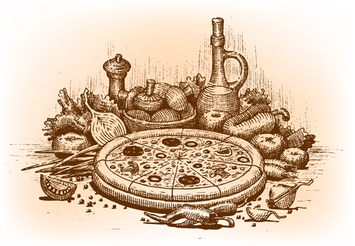 Vintage Pizza design vector 04