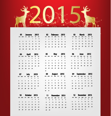 white red calendar 2015 