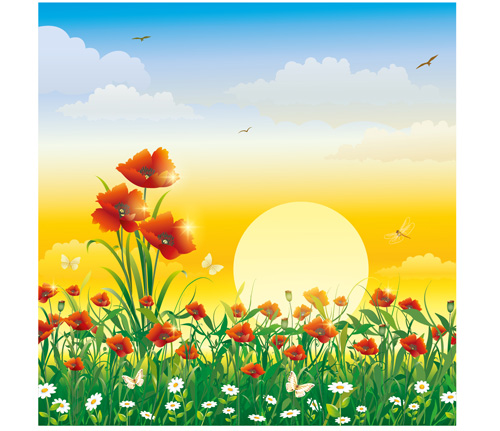 Shiny Summer flowers vector 04