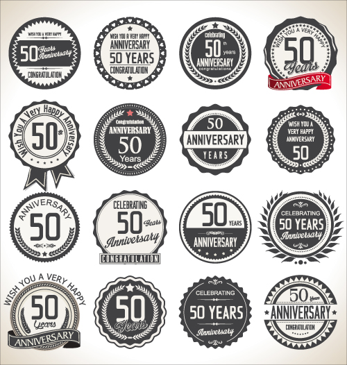 Vintage anniversary labels set vector 01